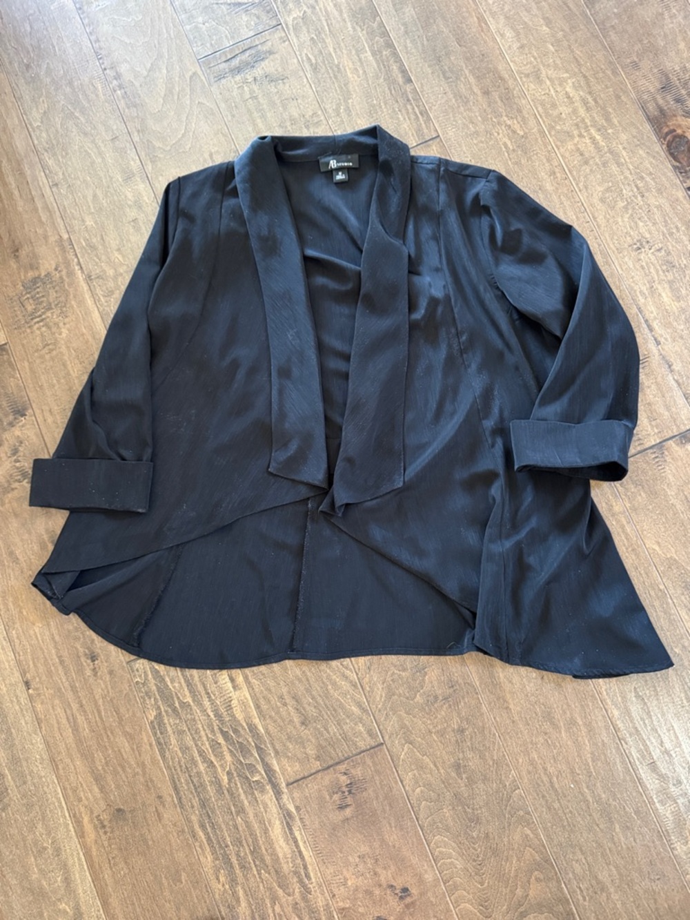 AB Studio Black Open-Front Draped Blazer
